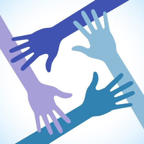 Four hands reaching out to each other