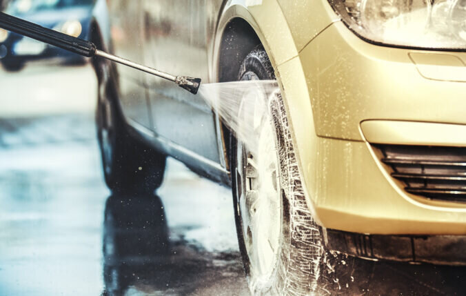 A car tyre being washed