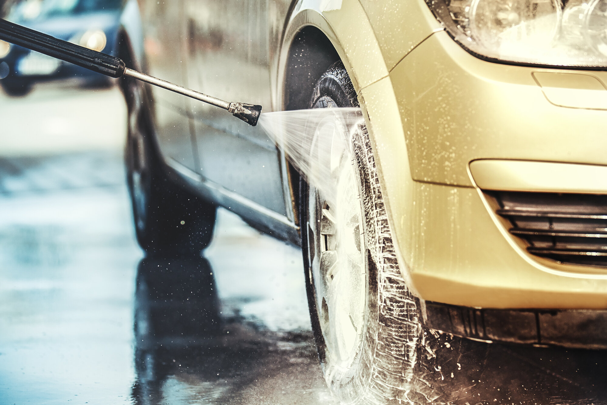 A car tyre being washed