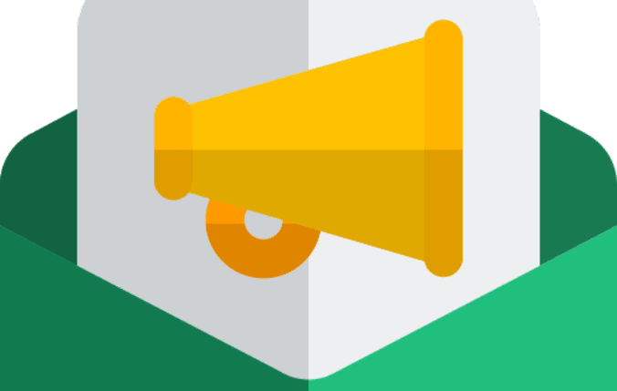 An open envelope with a megaphone coming out of it