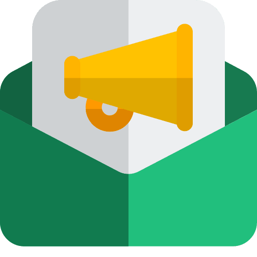 An open envelope with a megaphone coming out of it