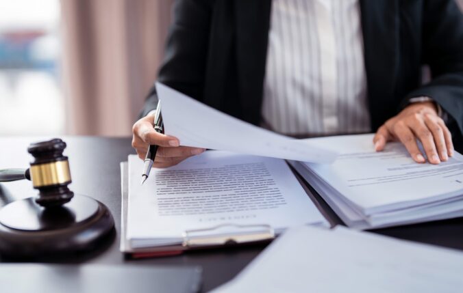 A person reading over a document